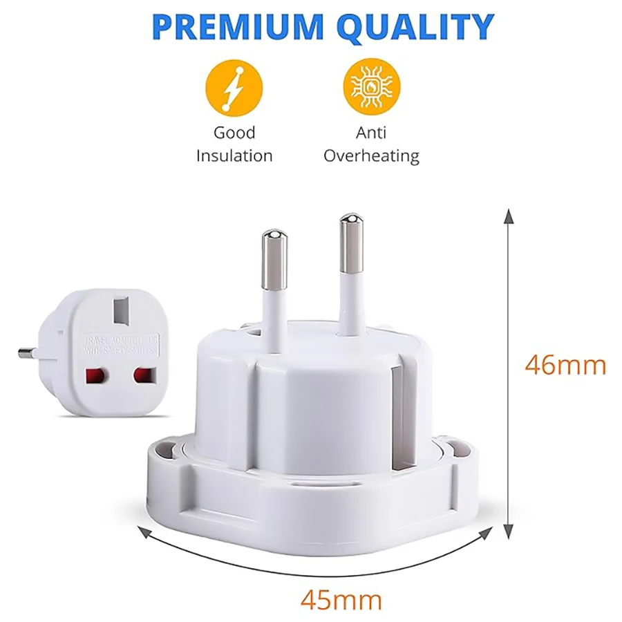 Universal UK to European Travel Plug Adapter Converter - 2 Pack