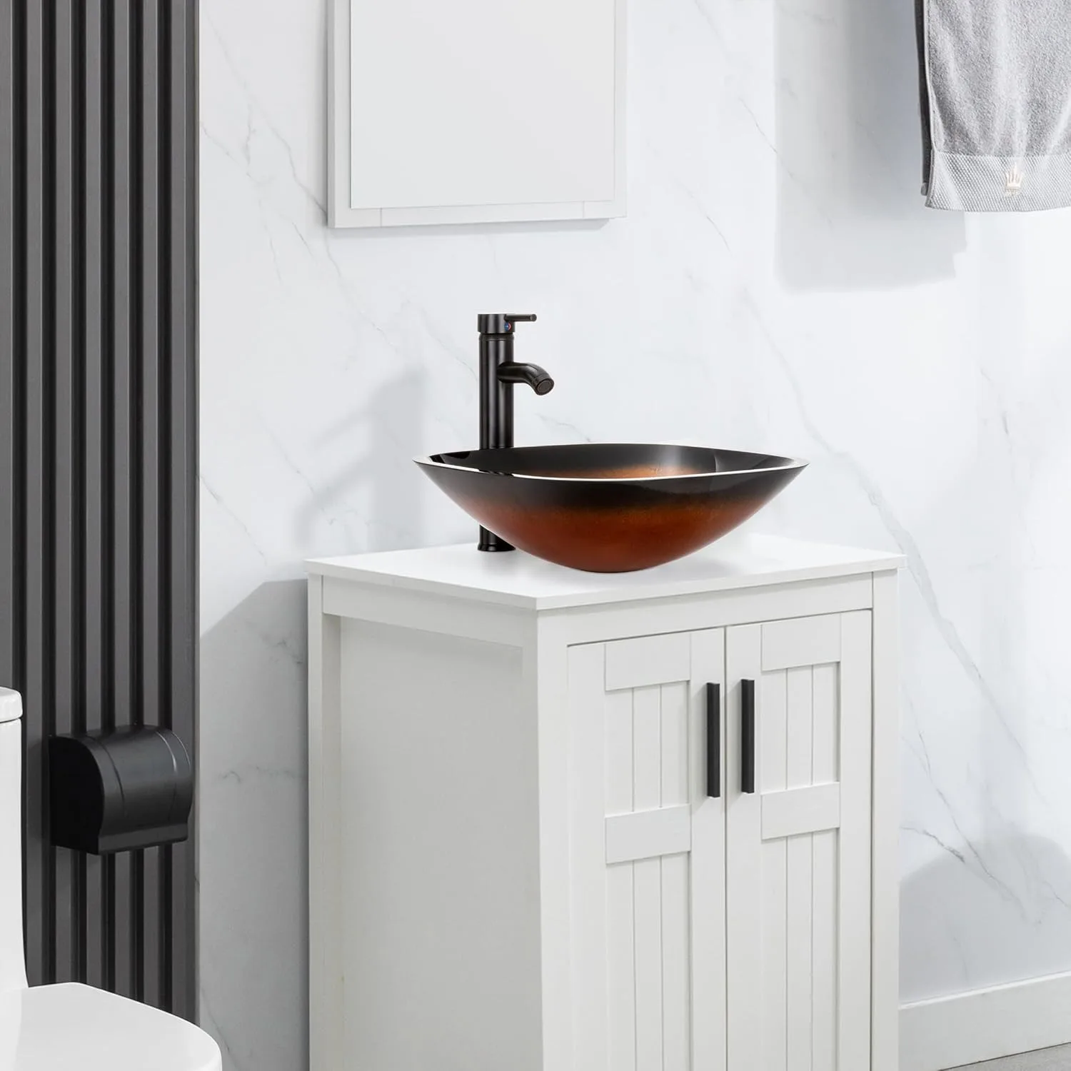 16.5" Bathroom Vessel Sink Artistic Single Tempered Glass Basin Countertop Bowl Sink, W/Water Save Faucet Pop Up Drain ﻿ 5