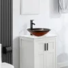 16.5" Bathroom Vessel Sink Artistic Single Tempered Glass Basin Countertop Bowl Sink, W/Water Save Faucet Pop Up Drain ﻿ 5