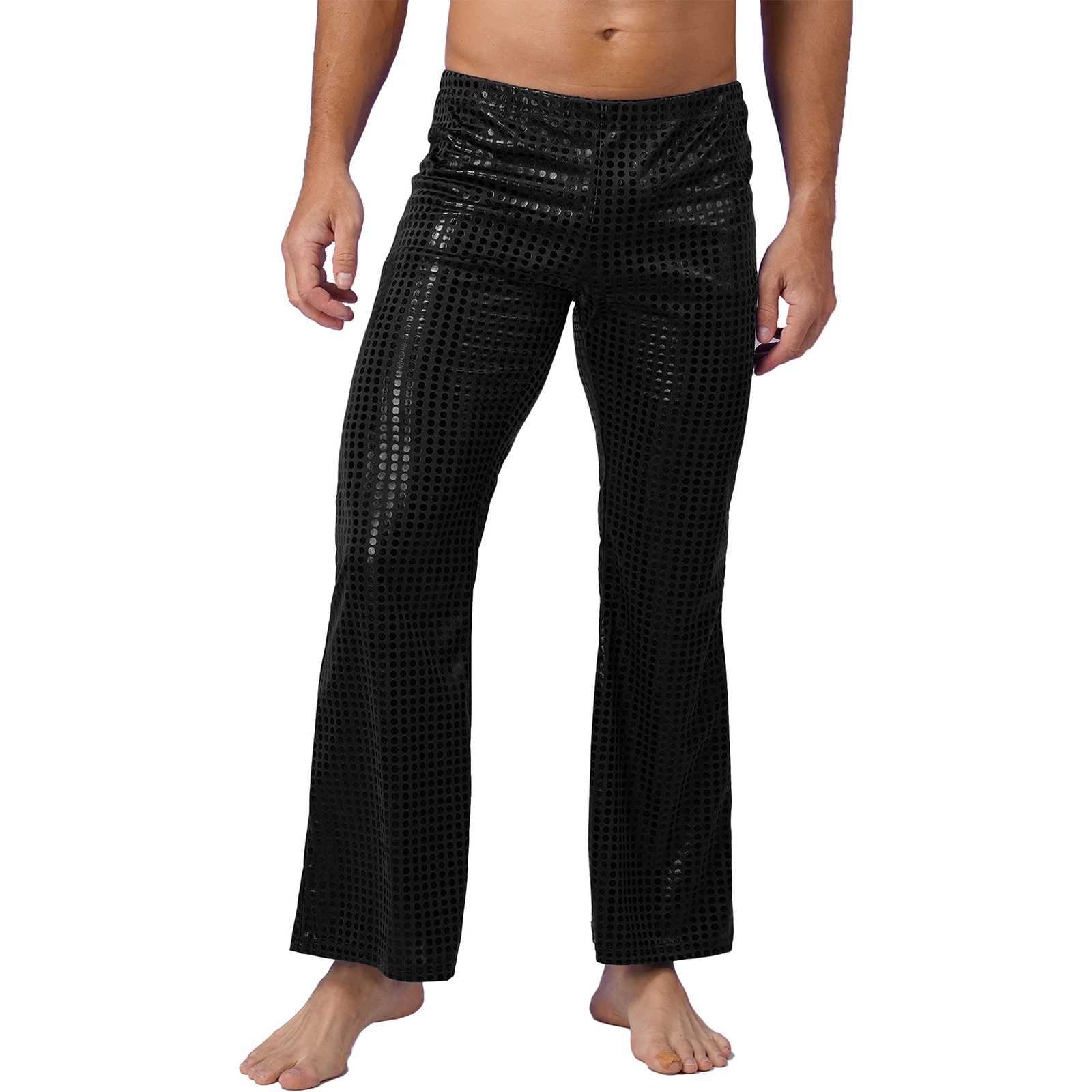 Pantalones largos de lentejuelas brillantes para hombre, pantalones de Fiesta de DJ, disfraces de actuación de baile de Jazz y discoteca, pantalones acampanados con cintura elástica