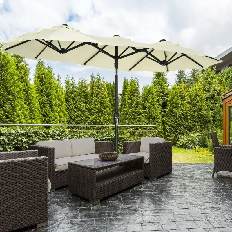 Outdoor Rectangular Market Umbrella Parasol with Crank Lift