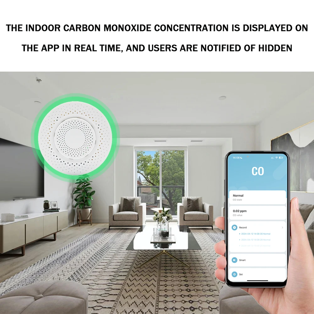 Tuya ZigBee 에어 박스 품질 CO 일산화탄소 감지기 테스터 자동화 알람은 Smart Life App Alexa Google 홈과 함께 작동합니다.