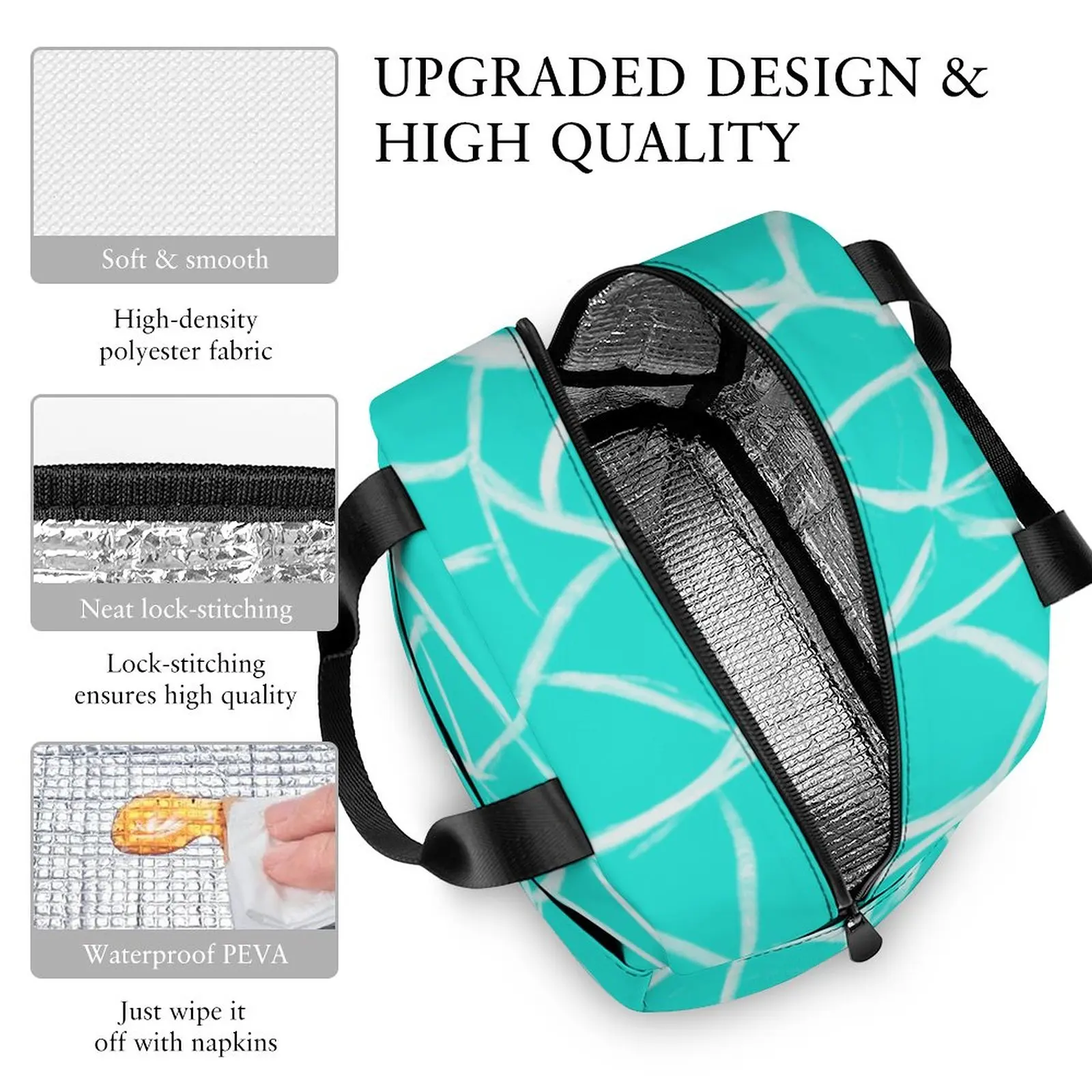 Custom Pattern Tote Lunch Bags for Women Blue Print Portable Lunch Bag Picnic Travel Breakfast Box Office Work School