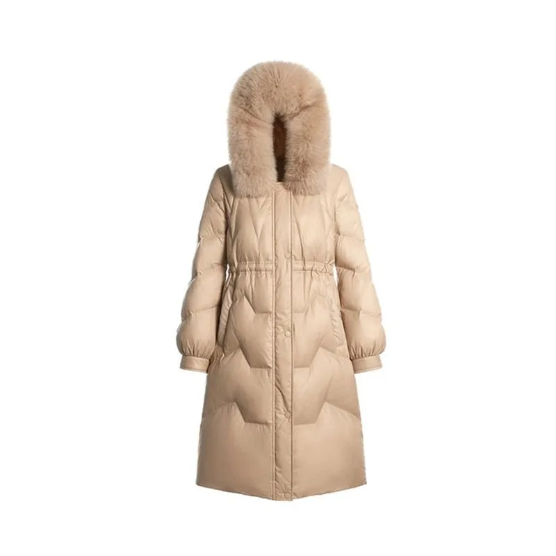 2023 New Down Jacket Women Medium Long Winter OutwearThickened Warm Parkas Fur Collar Overcoat Temperament Thin White Duck Coat