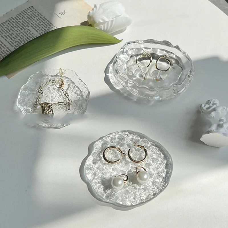 

European Round Crystal Glass Teacup Coasters Western Saucer Jewelry Ornament Plate Home Decoration Photography Props