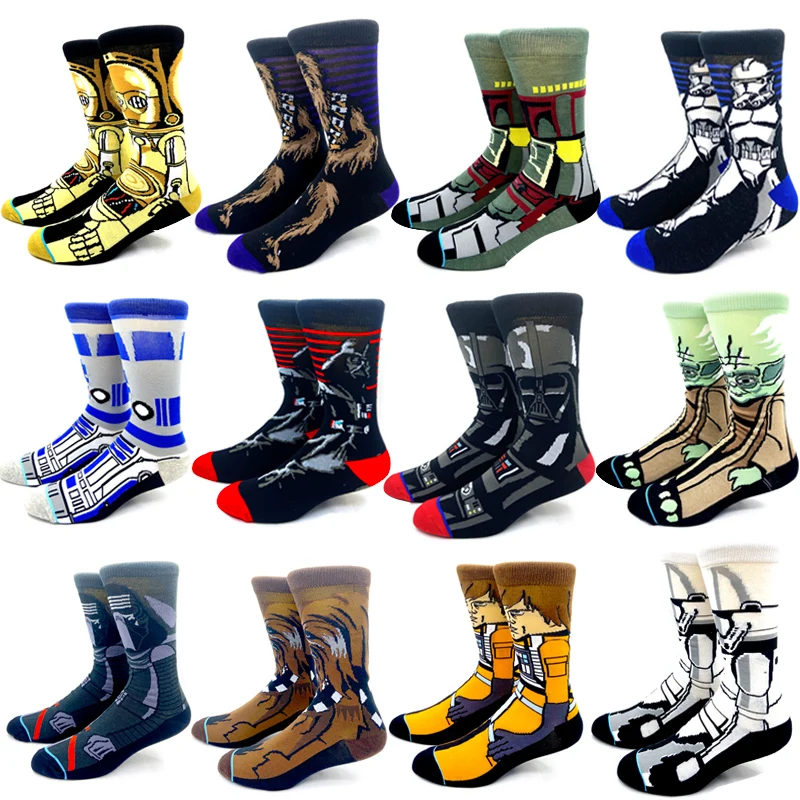 VIP New Autumn Winter Star Wars Movie Men socks Master Yoda R2-D2 Cosplay Socks Wookiee Jedi Knight Novelty Women's Socks 37-45 lego star wars пробуждение силы pc