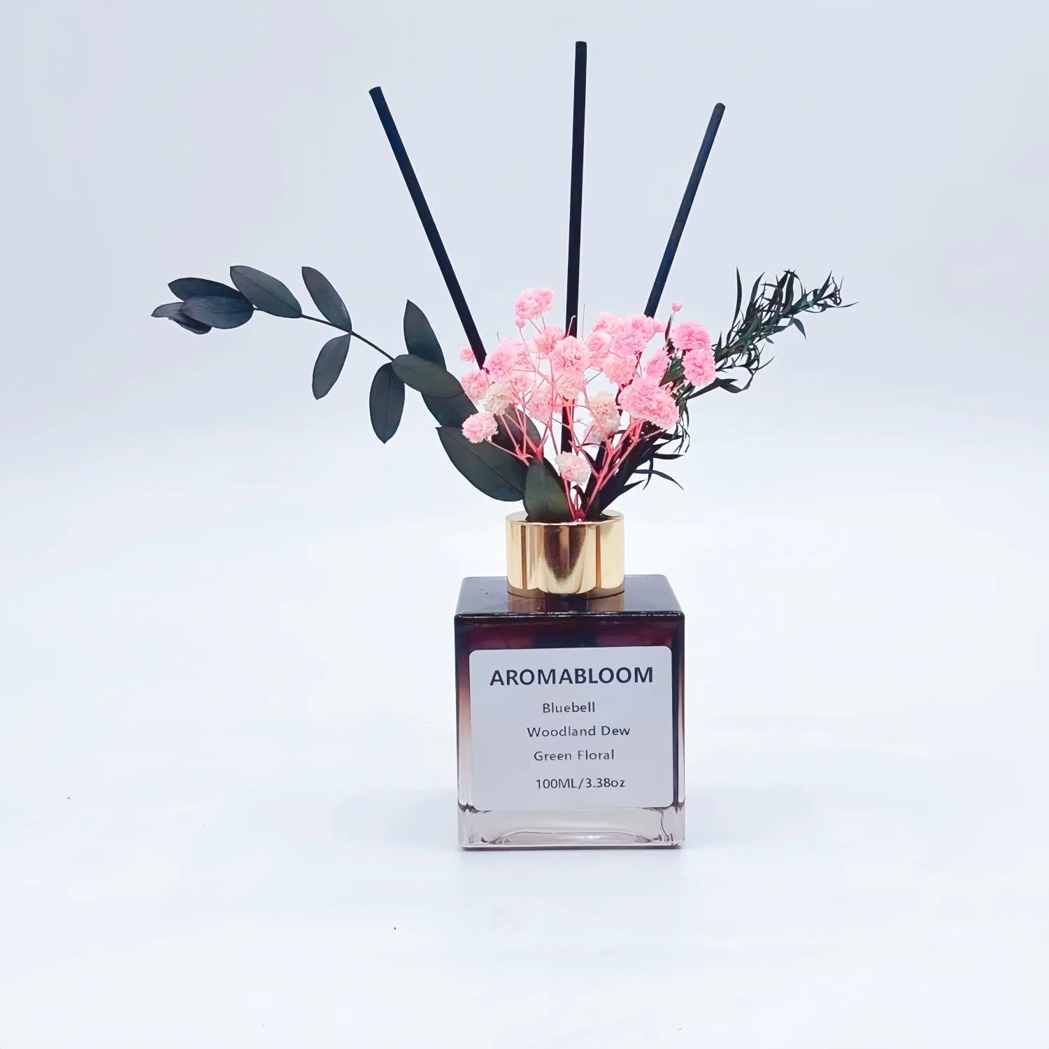 Getrocknete Blumen Raumduft-Set, 100ml Quadratische Glasflasche Diffusor, mit Schilfrohrstäbchen und Getrockneten Blumen, Schöne Heimdekoration, für Schlafzimmer-Aromatherapie (5 Beliebte Düfte Verfügbar)