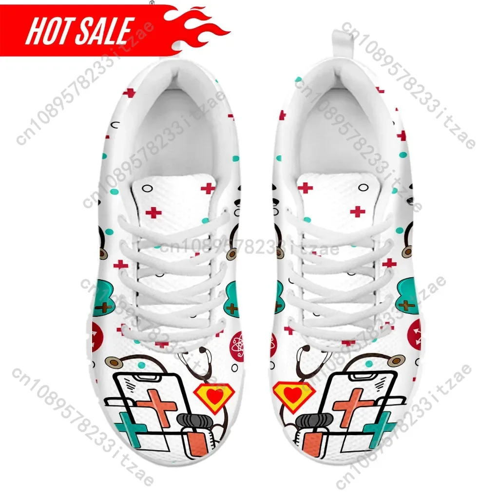Women Casual Flats Shoes Physician Nursing Staff EMT ECG Print Lace Up Mesh Sneakers Female Footwear chaussure femme 3