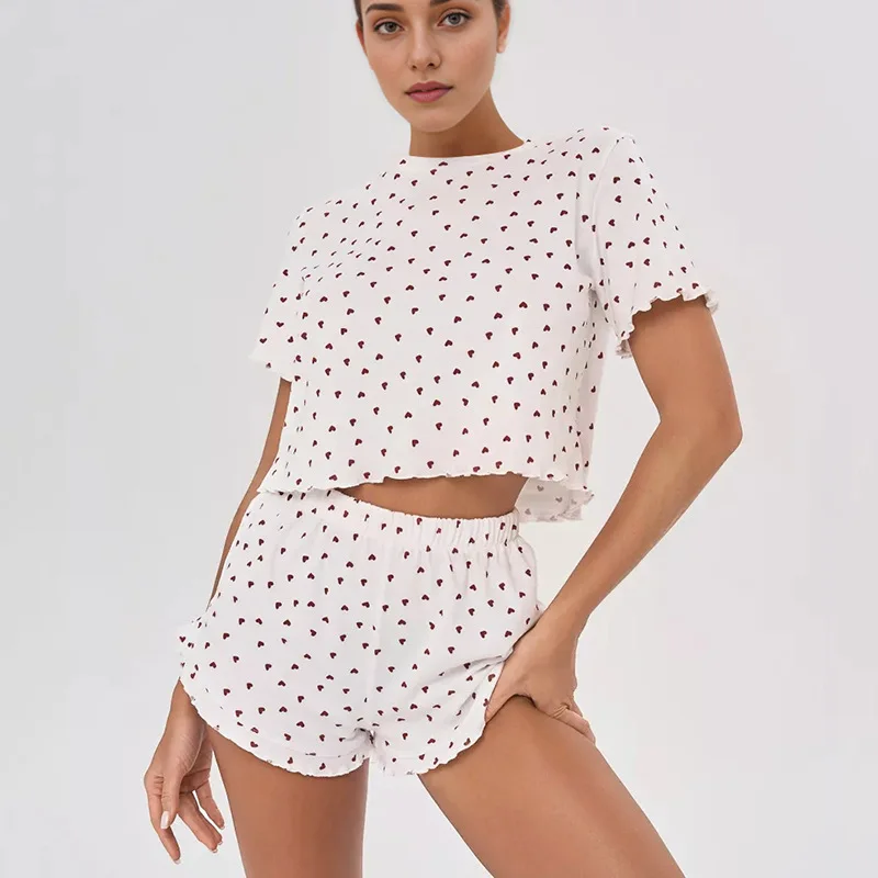 

Spring Sexy Design Love Printed Short-sleeved Shorts Pajamas Set Soft and Breathable Home Wear for Women Pijamas Women