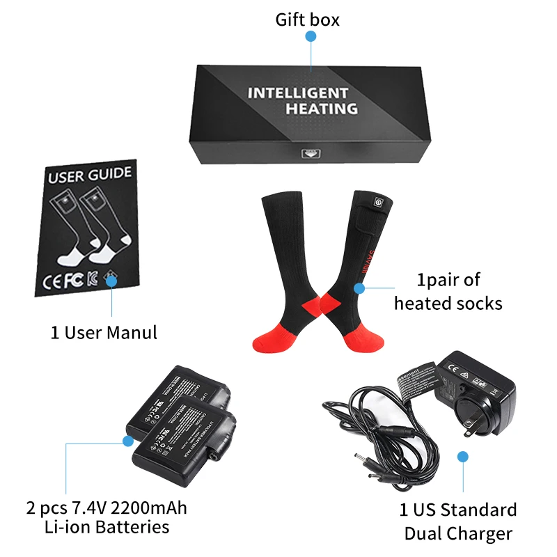 Winter Electric Heated Socks With Rechargeable Battery Powered 3 Heating Settings Thermal Socks For Men Women