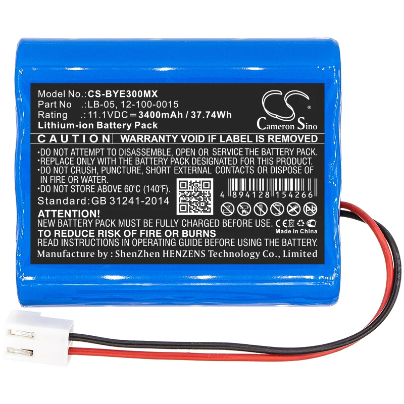 

Cameron Sino 3400mAh Battery For BIOLIGHT BLT-E30 Bollywood E30 ECG 12-100-0015 LB-05