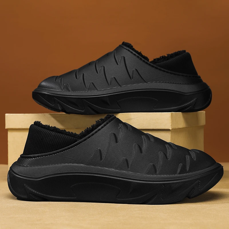 Winter Men's Cotton Slippers Outdoor Warm Shoes Indoor New Male Couple Waterproof House Bedroom Plush Warm Slippers For Man