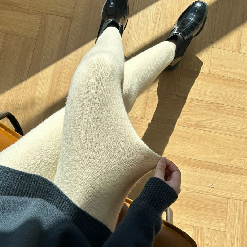 knit leggings women's pants slim plane nine-point pants autumn winter Inner outer wear high waist tight casual small feet pants