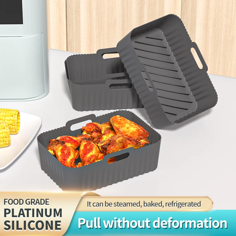 Reusable Air fryer Pan Liner Accessories Silicone Air Fryers Oven Baking Tray Pizza Fried Chicken Airfryer Silicone Basket Mold