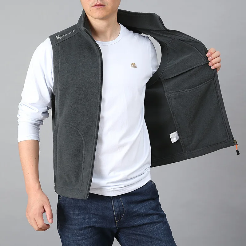 Sleeveless Vest Men Fleece Stand-up Collar Casual Outdoor Jacket