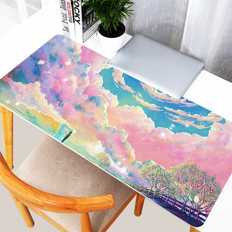 

Sky Clouds Mouse Pad 900x400 Anime Gamer Cabinet Keyboard Rug Computer Pink Gaming Mousepad Laptop Kawaii Tree Desk Mat Carpet
