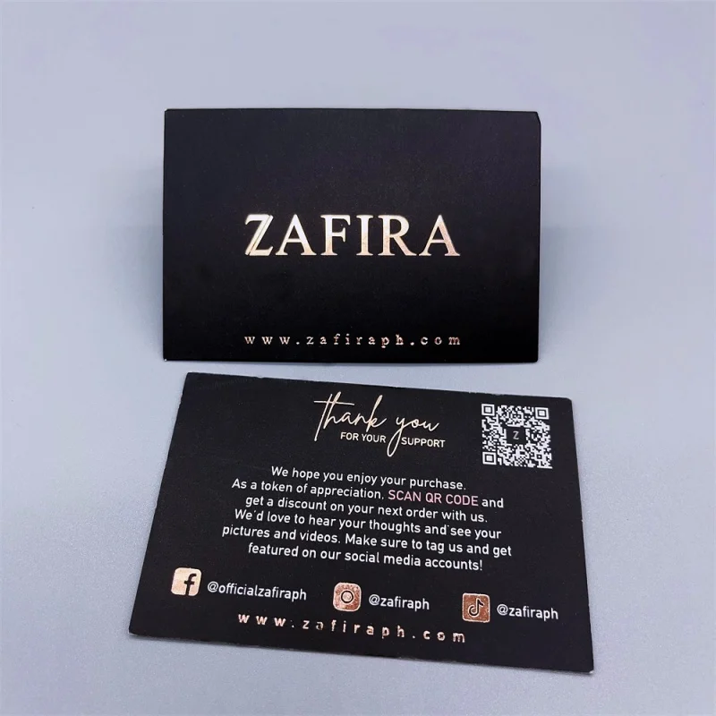 

Customized product、High Quality Custom With Logo Small Black Business Luxury Recycled Paper Rose Gold Foil Printing Thank You Ca