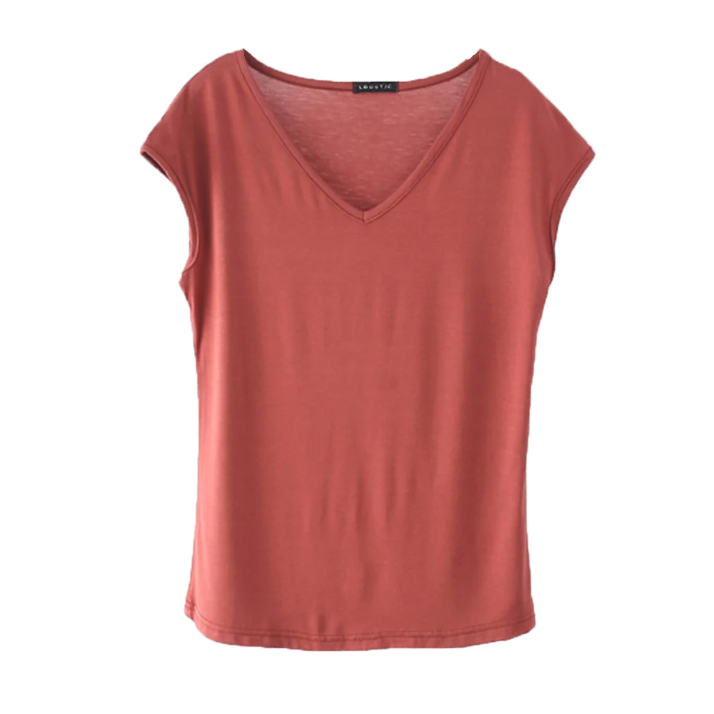 Women T Shirt Summer Loose Tee Tops Casual Undershirt Solid Color V Neck Basic Tshirt Comfortable Pullover 2023 New High226_voghion.com