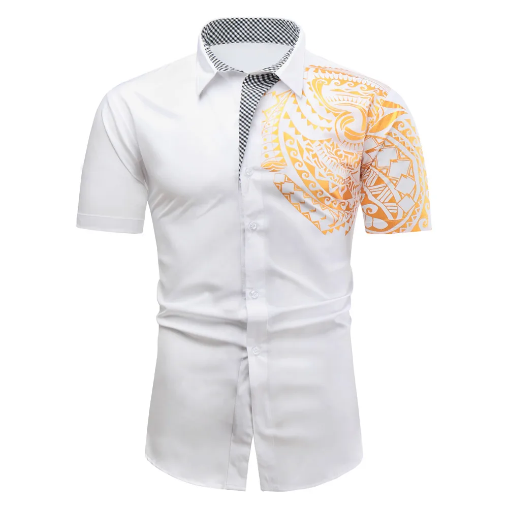 New Large Size Men's Casual Blouse Slim Fit  Short Sleeve  Shirts  2021 Summer Men Gold Black Chemise short sleeve shirts men