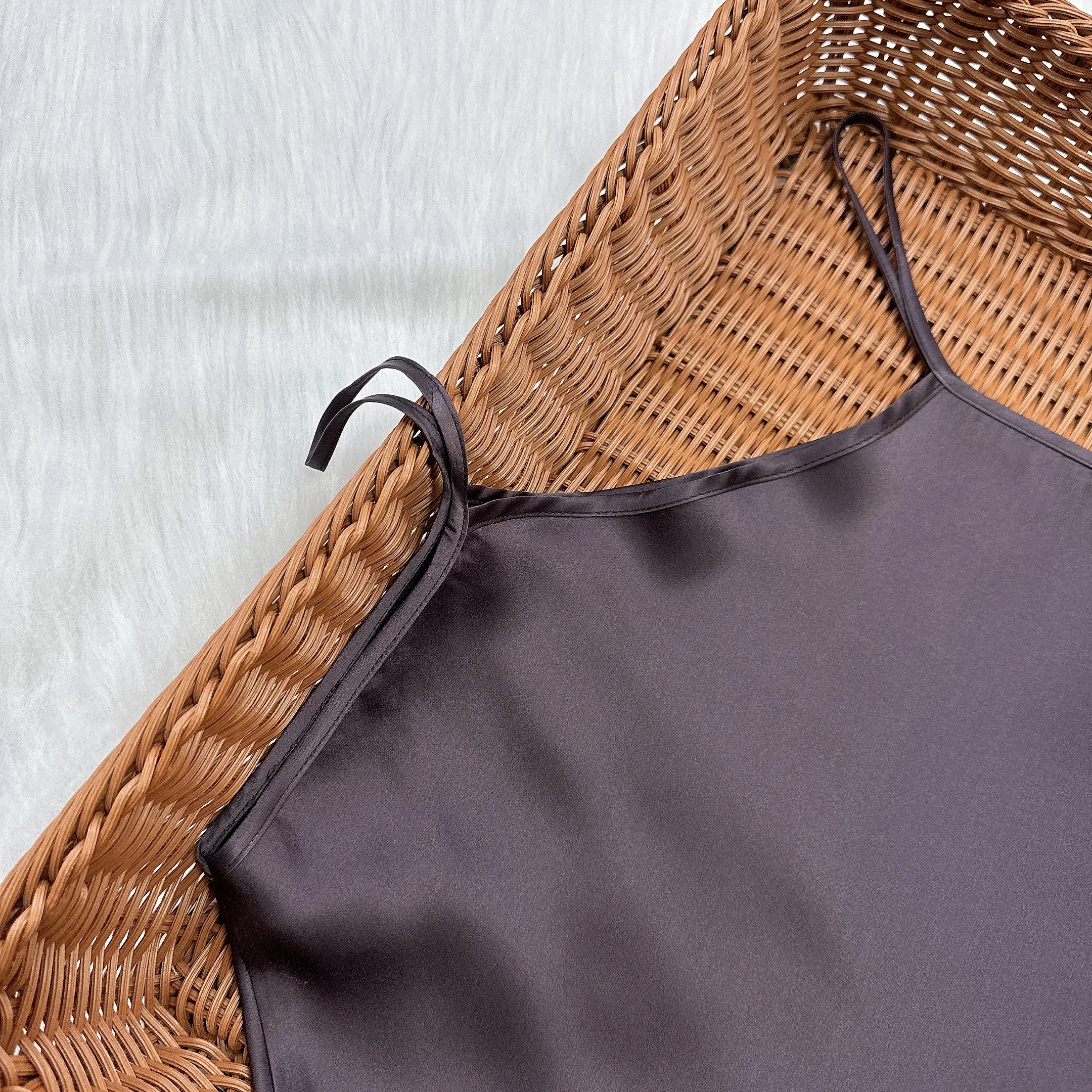 20MM Small Heavyweight 100% Natural Mulberry Silk Suspender Shorts Dark Coffee Casual Women's Skin-friendly Home Wear Pajama Set 4