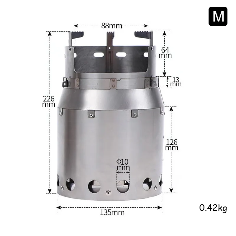 Soomloomチタン製二次燃焼焚き火台M軽量折り畳み薪ストーブラウンド形