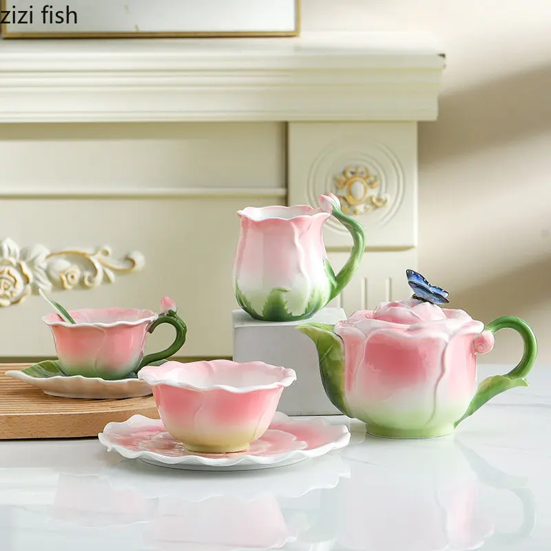 Tazza in ceramica rosa tazza in porcellana Set da tè a forma di