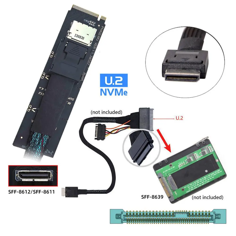 SFF-8612 to PCI-E 4.0 NVME M.2 M-Key Oculink Host Adapter Support 2230/2242/2280 SFF-8612 U.2 SSD & eGPU