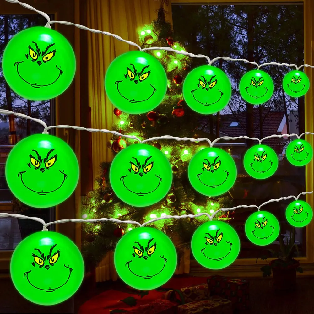 thumbnail image 1 of Cadena de luces para decoración navideña del día de Halloween 2024, divertidas bolas verdes, luces para decoración navideña DIY, luces para árbol de Navidad 669, 1 of 4