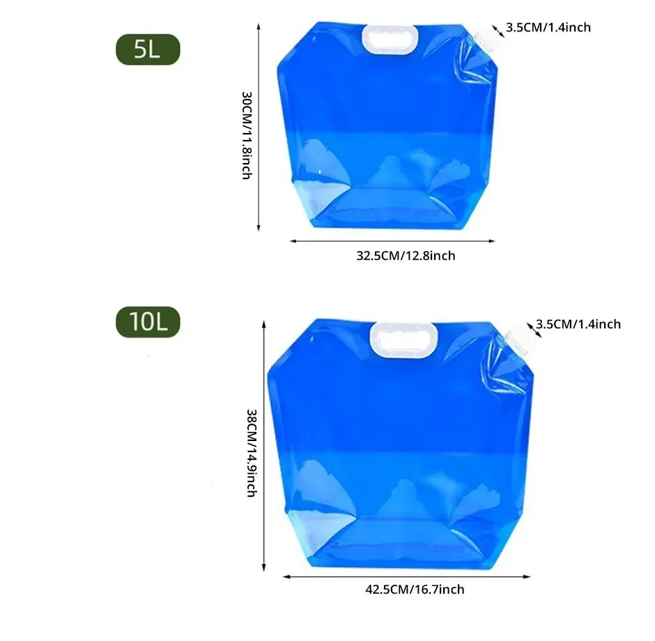 5L /10L 2pcs Outdoor Portable Folding Water Bag Travel Camping Plastic Large Capacity Water Storage Bags for Various Liquids