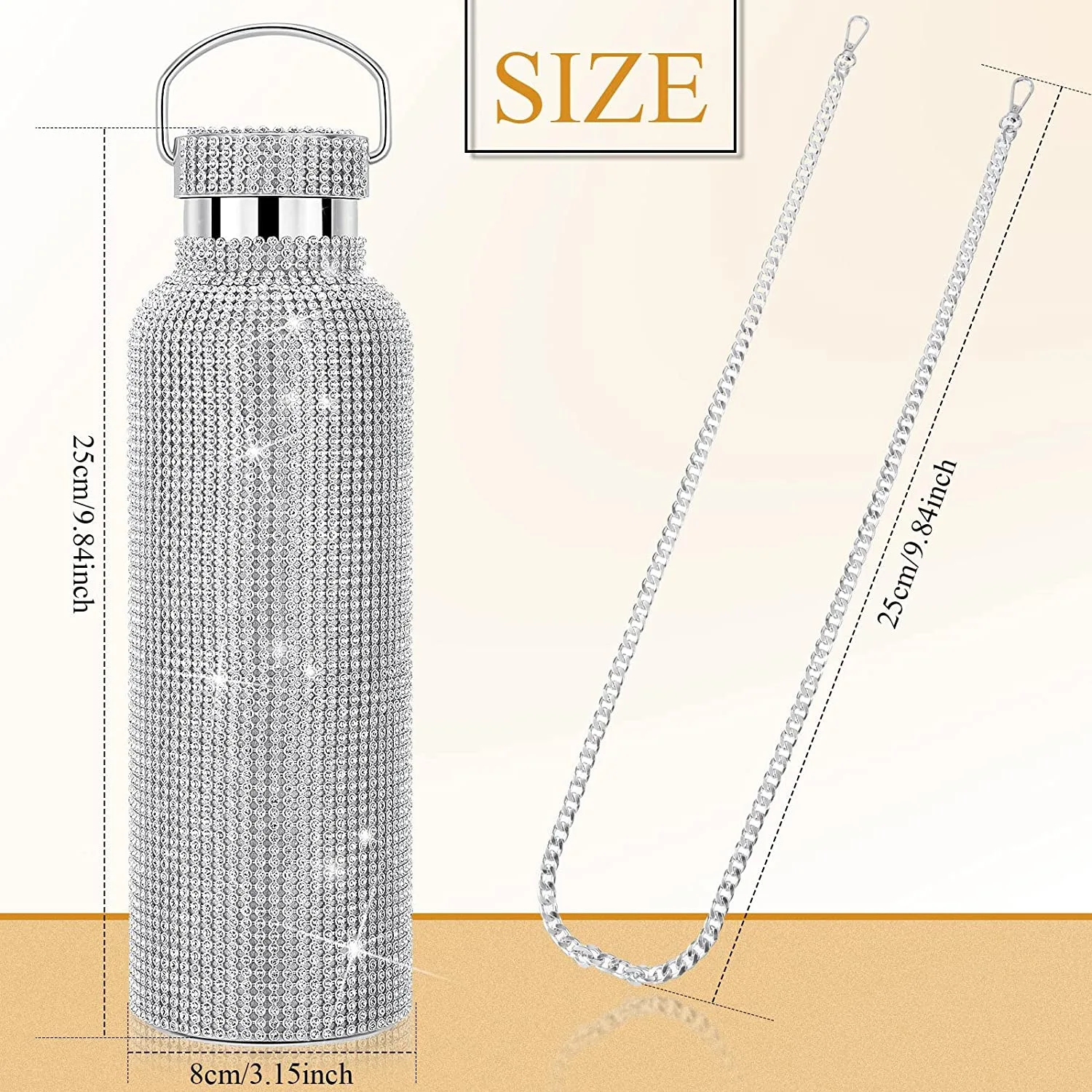 

500ml/750ml Diamond Thermos Bottle Insulated Rhinestone Vacuum Cup Stainless Steel Flask Bottle Drinking Kettle Outdoorportable