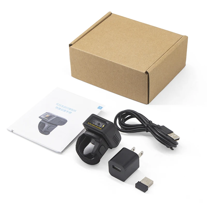 R68 Wearable Finger Mini Bar Code Reader Scanner Adjustable 1D 2D Ring Barcode Scanner 2.4G Wireless Bluetooth USB Wired