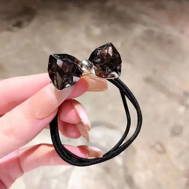 1-teilige elastische Haarbänder mit Diamantschleife für Mädchen, süßer Damen-Haarschmuck – Detail 4