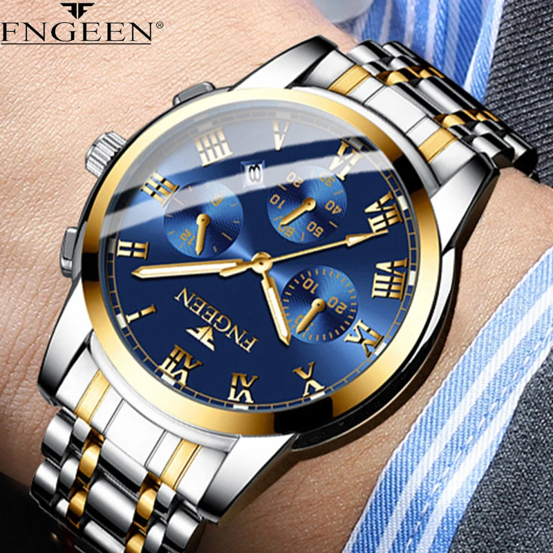 FNGEEN Men Watches 2023 Top Brand Luxury Waterproof Date Clock Male Steel Strap Casual Quartz Watch Sports Wrist Watch Men 4006 6