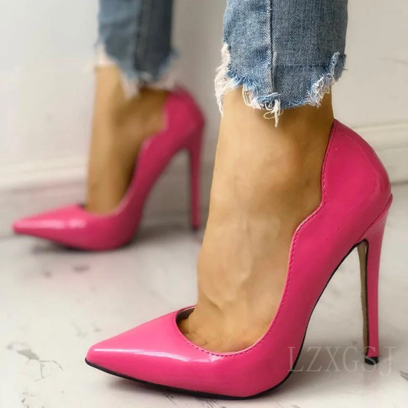 Patent Leather Women Pumps Stilettos Heeled Slip On Shoes For Party 2024 Autumn Spring Pointed Toe Shallow Mouth Slides Shoes