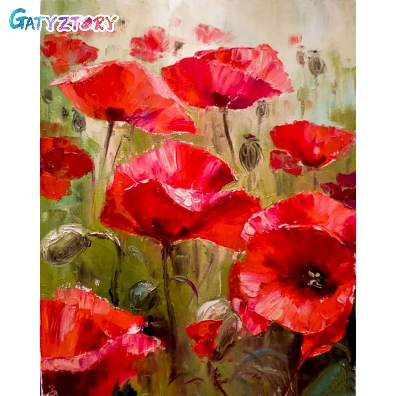 

GATYZTORY DIY Painting By Numbers Poppy Flowers HandPainted Oil Painting Drawing On Canvas Adults Child Kill Time Home Decor