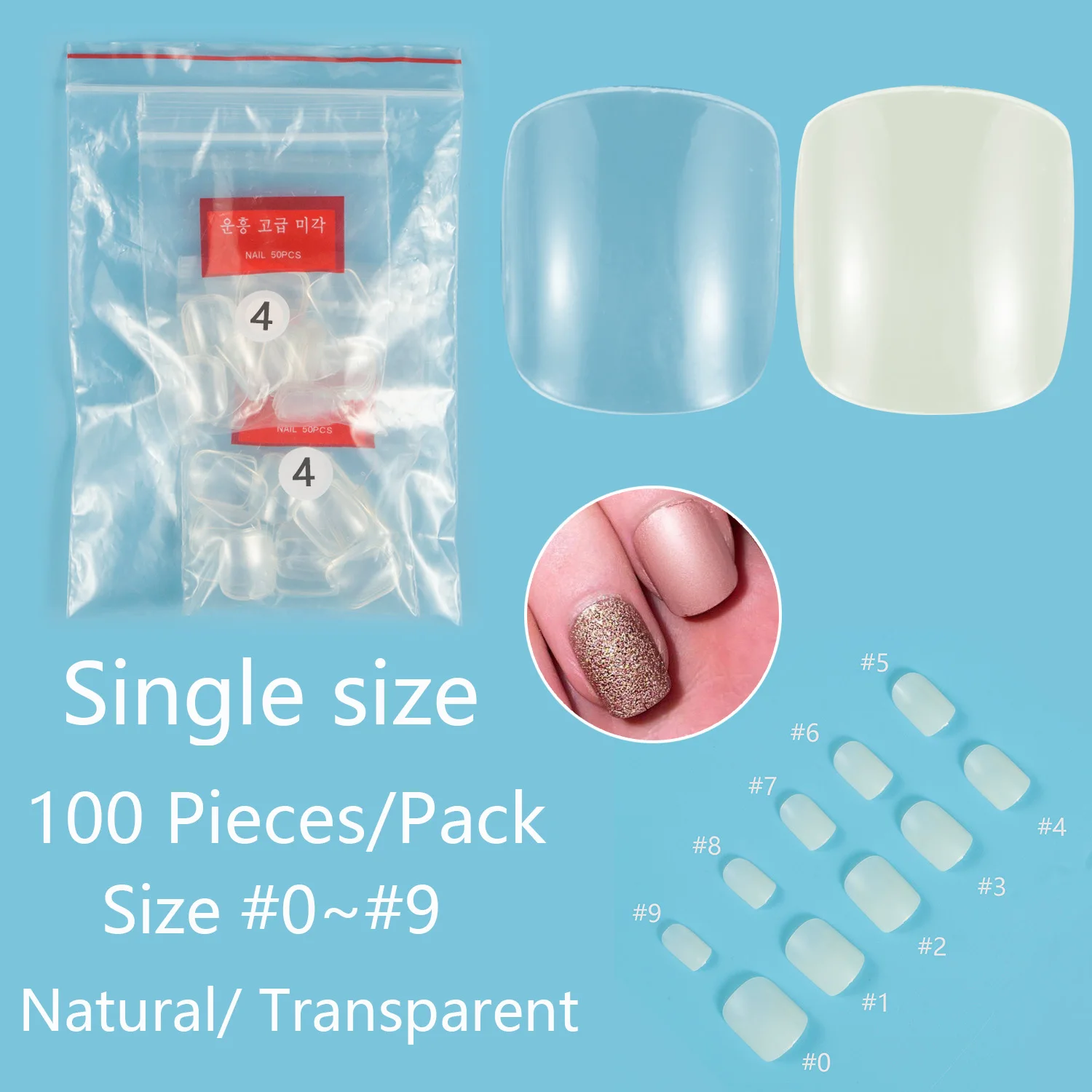 Short Square 100 Pieces Single Size False Nail Tips Nail Refill Size 3 4 5 6 Fake Nails Full Cover Nail Tips Artifical Nails