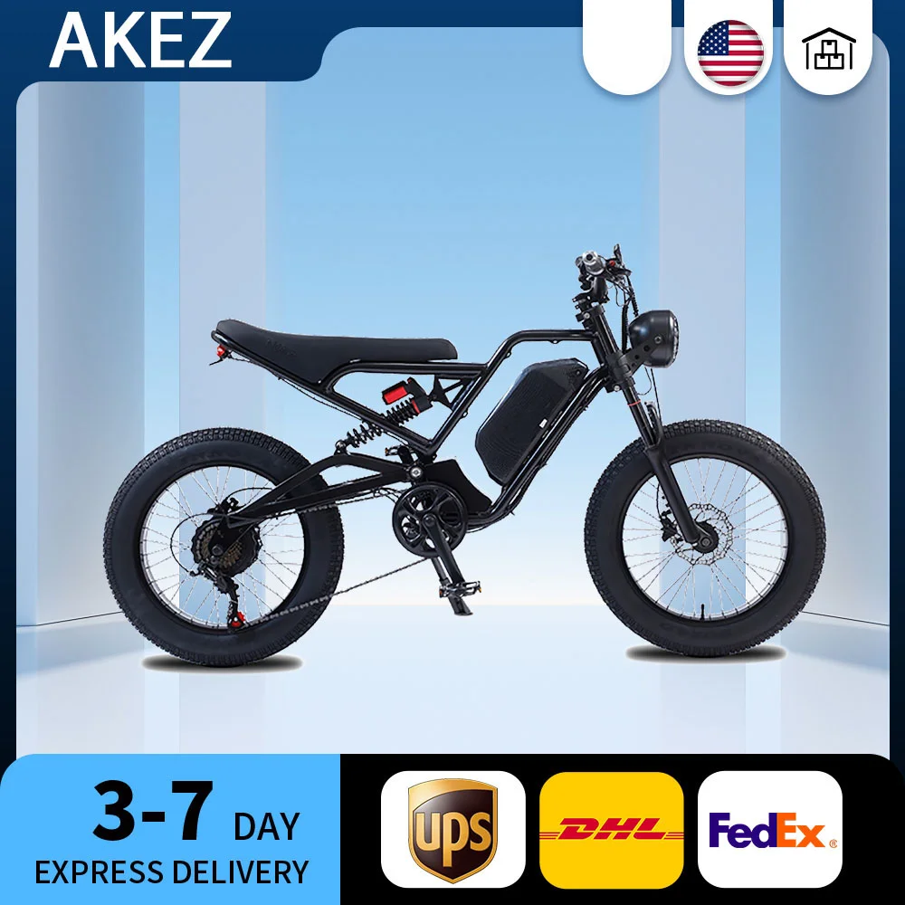 AKEZ 산악 Ebike 스노우 타이어 전기 자전거, 레트로 오토바이, 고성능 전기 오토바이, 48V, 1500W