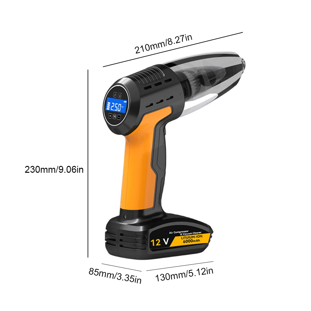 4 in 1 Handheld Wireless Car Vacuum Cleaner Strong Suction Tyre Inflator LED Lighting Air Pump Tire Pressure Gauge