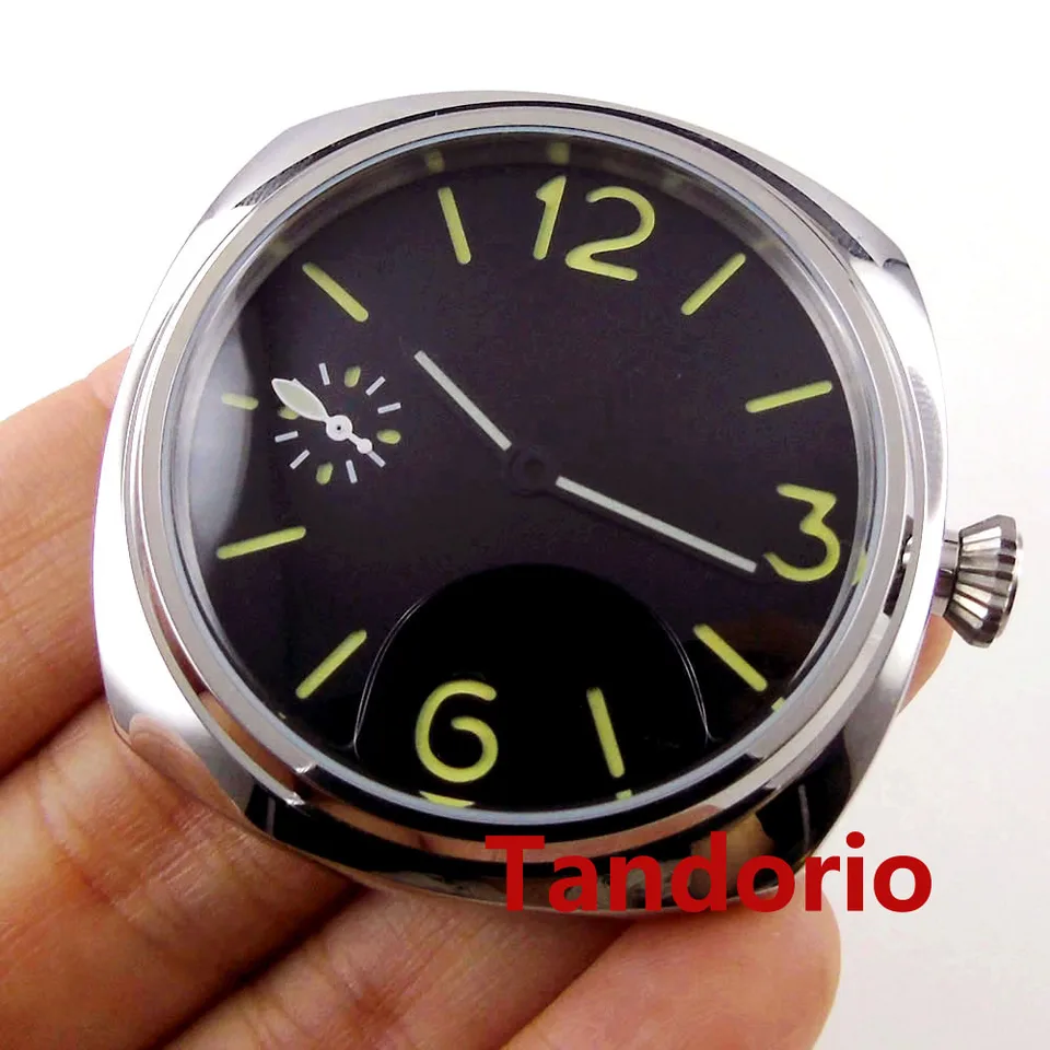 45mm Stainless Steel Men's Watch Case Glass Back Fit ETA 6497 6498
