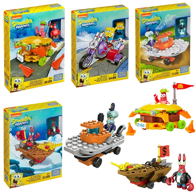Mega Bloks Spongebobs Squarepants Small Particles Mr Krabs Squidward Racer Anime Cartoon Assemble Building Blocks Boy Toys Gifts 1