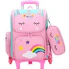 Cartoon Unicorn School Bags Wheeled Backpack for girls Trolley Bag with Wheels Student Kids Rolling Backpack Trolley Bag 6