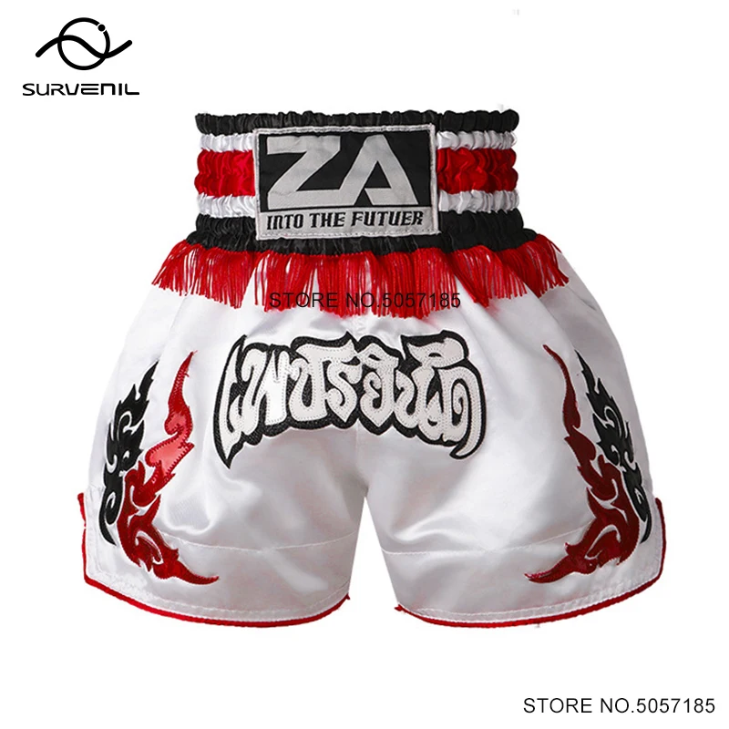 

Muay Thai Shorts 2024 New Men Women Child Boxing Shorts Red Tassels Kickboxing Pants Grappling Cage Fighting Training Clothing