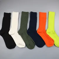 Classic Unisex Solid Color Knitted Socks For Men Women Casual Couples Socks Fluorescent Color Sock Hosiery Sox 36-43 6