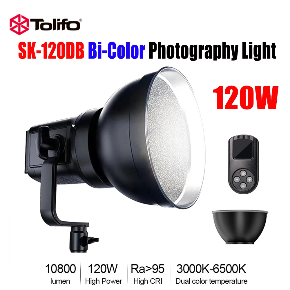 

Tolifo SK-120DB 120W Bi-color 3200-5600K LED Video Photography Light with 2.4G Remote Control for Youtube Tiktok Studio Lamp
