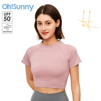 OhSunny Women Fashion Crop Tops Anti-UV UPF50+ Slim Sexy Short Sleeve Shirt Tee Design Top Gym T-Shirt Osasuna Workout Tank 1