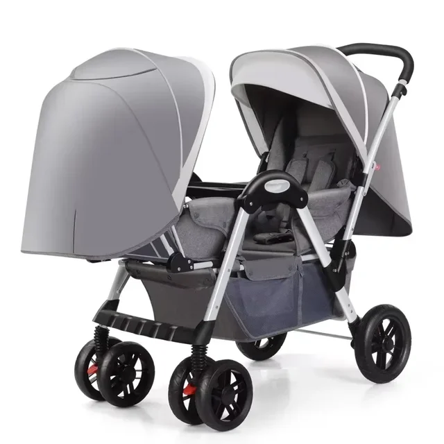 Poussette jumelle avec siège avant et arrière, pliable, parapluie jumeau, assise et inclinable, perfecand, lavable, nouveau 1