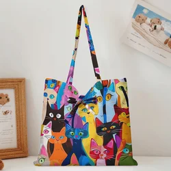 Chic Eco - Friendly Cartoon & Letter Pattern Tote Bag (Cat)