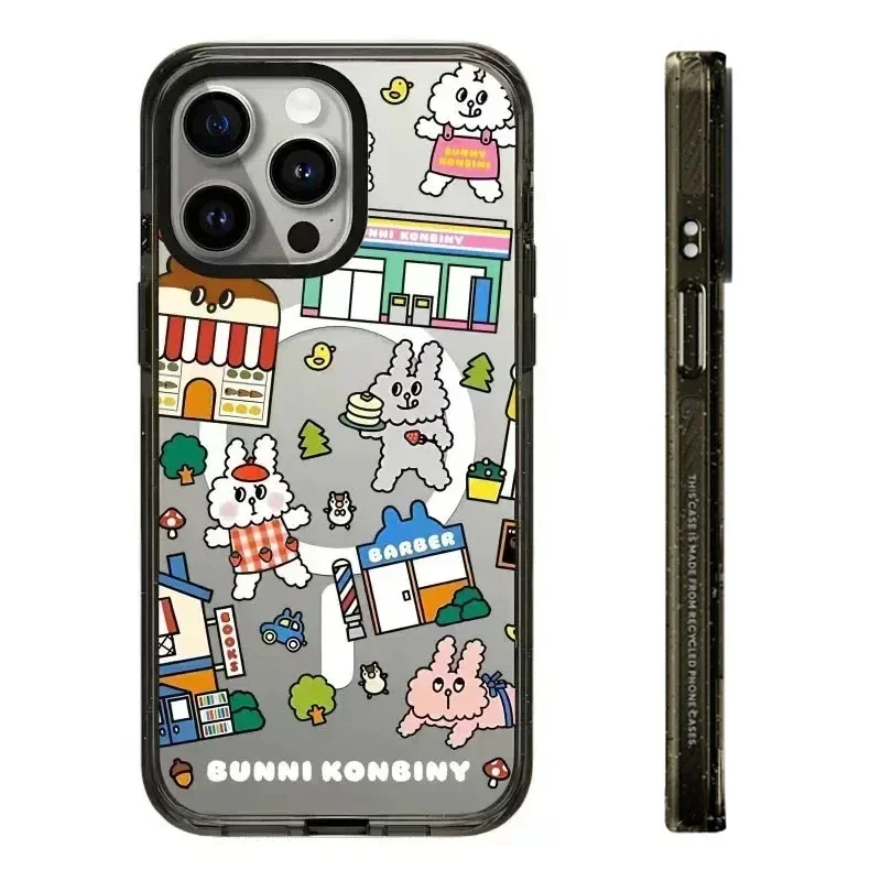 Acrylic Black Border Cartoon Rabibt iPhone 11 12 13 14 15 Pro Max Case - Protective iPhone Case with MagSafe