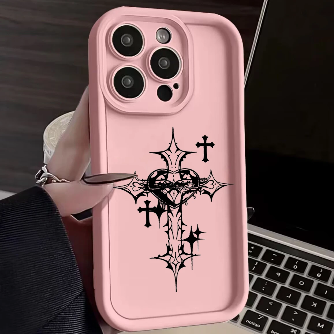 thumbnail image 1 of Funda de teléfono con estampado de Cruz Negra de lujo para iPhone 16, 15, 14, 13, 12, 11 Pro Max, Mini, XR, XS, 7, 8 Plus, SE2, Funda suave a prueba de golpes, 1 of 5