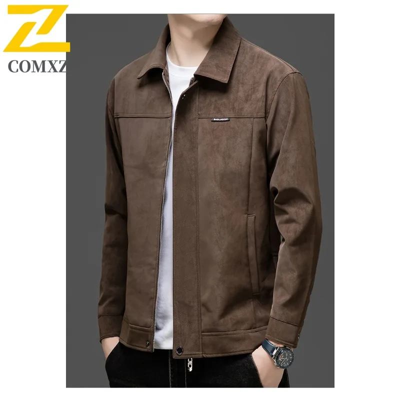 Men's Suede-Fleece Work Jacket Business-Casual Notch Lapel Coat with Premium Texture for Senior Gentlemen Daily Office Attire